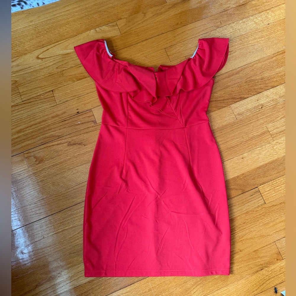 SHEIN Pink Off-Shoulder Flutter Sleeve Sheath Dress